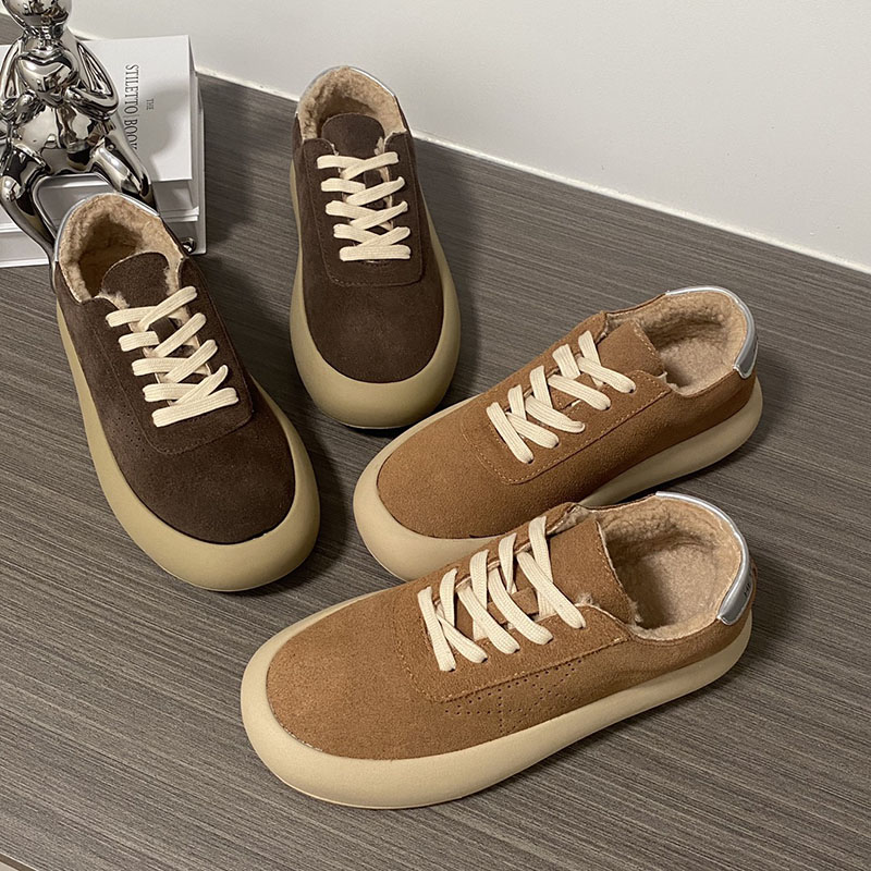 圆头2024冬季厚底加绒面包鞋