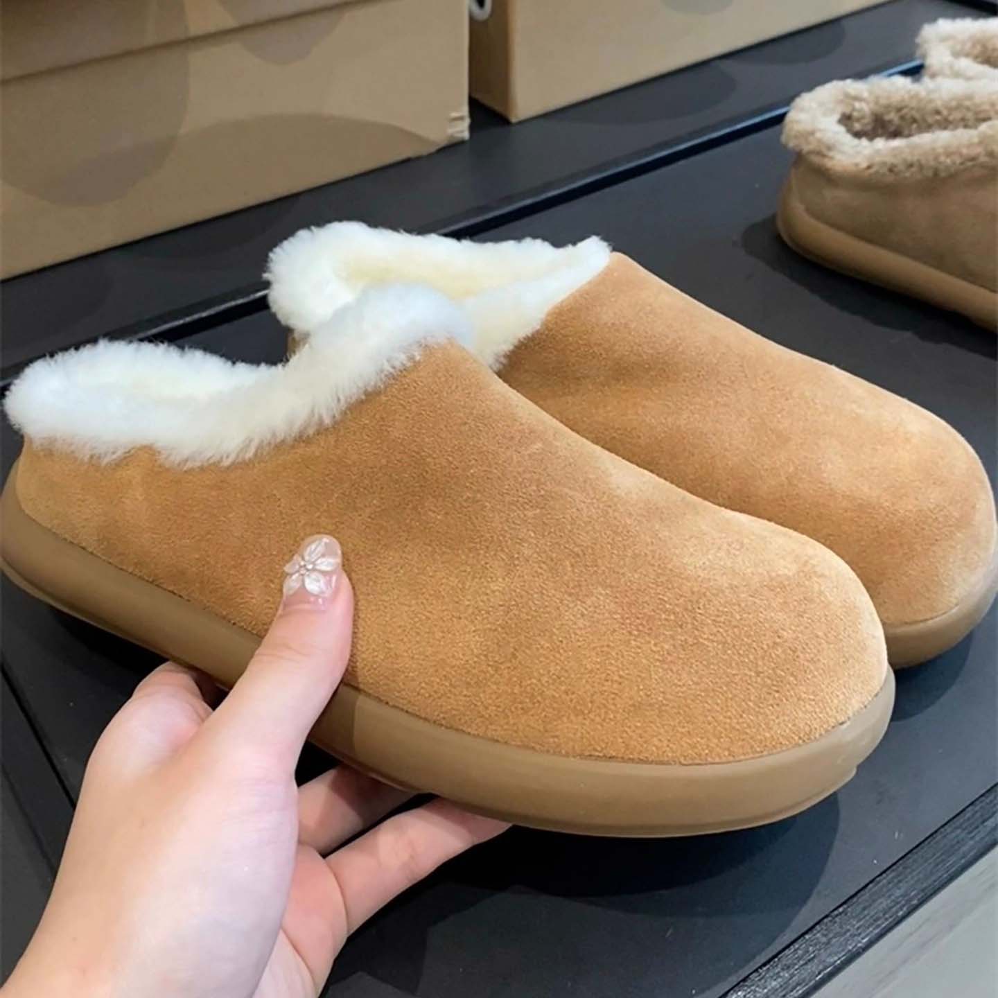 土豆毛绒勃肯鞋保暖磨砂皮懒人鞋