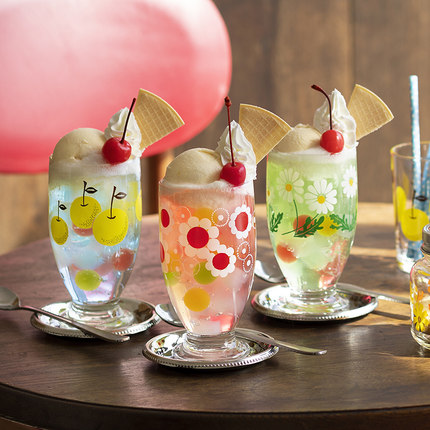 [cocostyle]日本原装ADERIA昭和风复古印花玻璃杯高台高脚杯