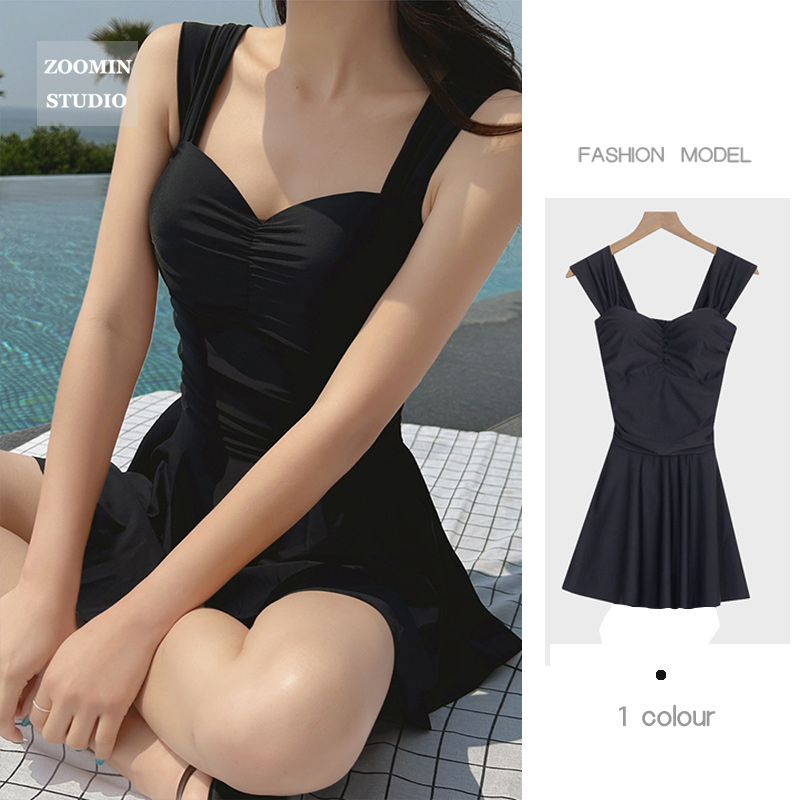 2024年夏新款连体游泳衣女士保守遮肚钢托聚拢女孩泡温泉海边泳装