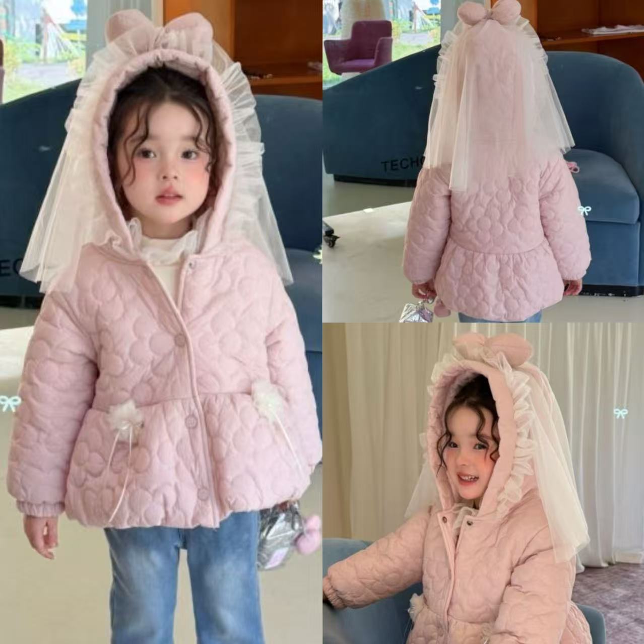 7seven童装26冬粉色连帽棉服