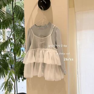 可爱洋气弹力打底衫 吊带两件套 150女童25冬时尚 110 Little Cat