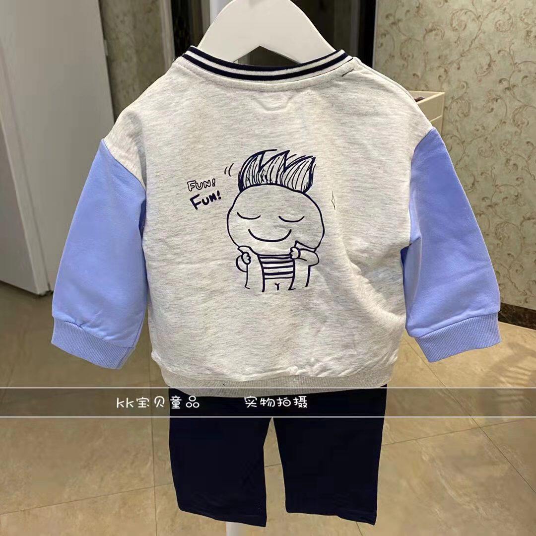 韩国纯棉休闲风圆领拼接童装