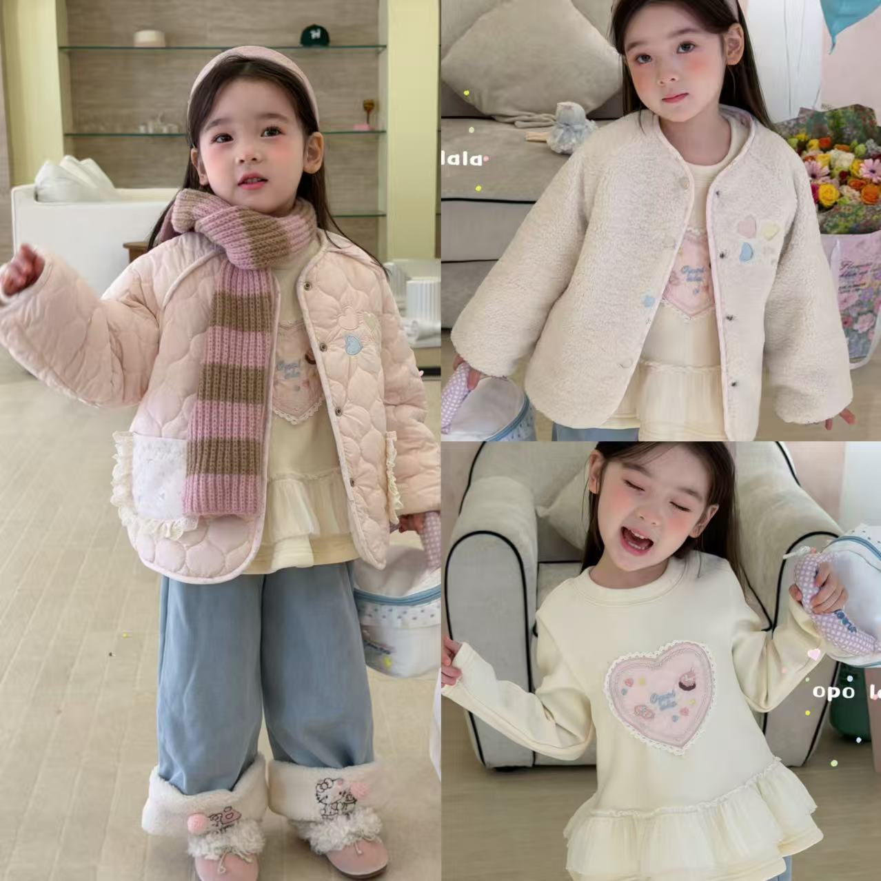 加绒打底衫牛仔裤两面穿棉服