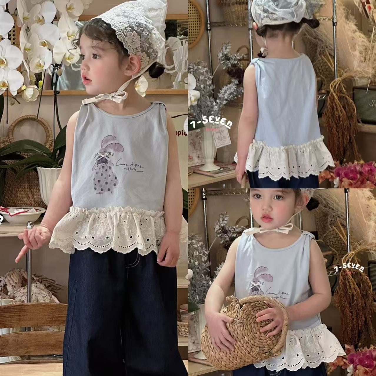 90-130女童25夏无袖上衣牛仔裤