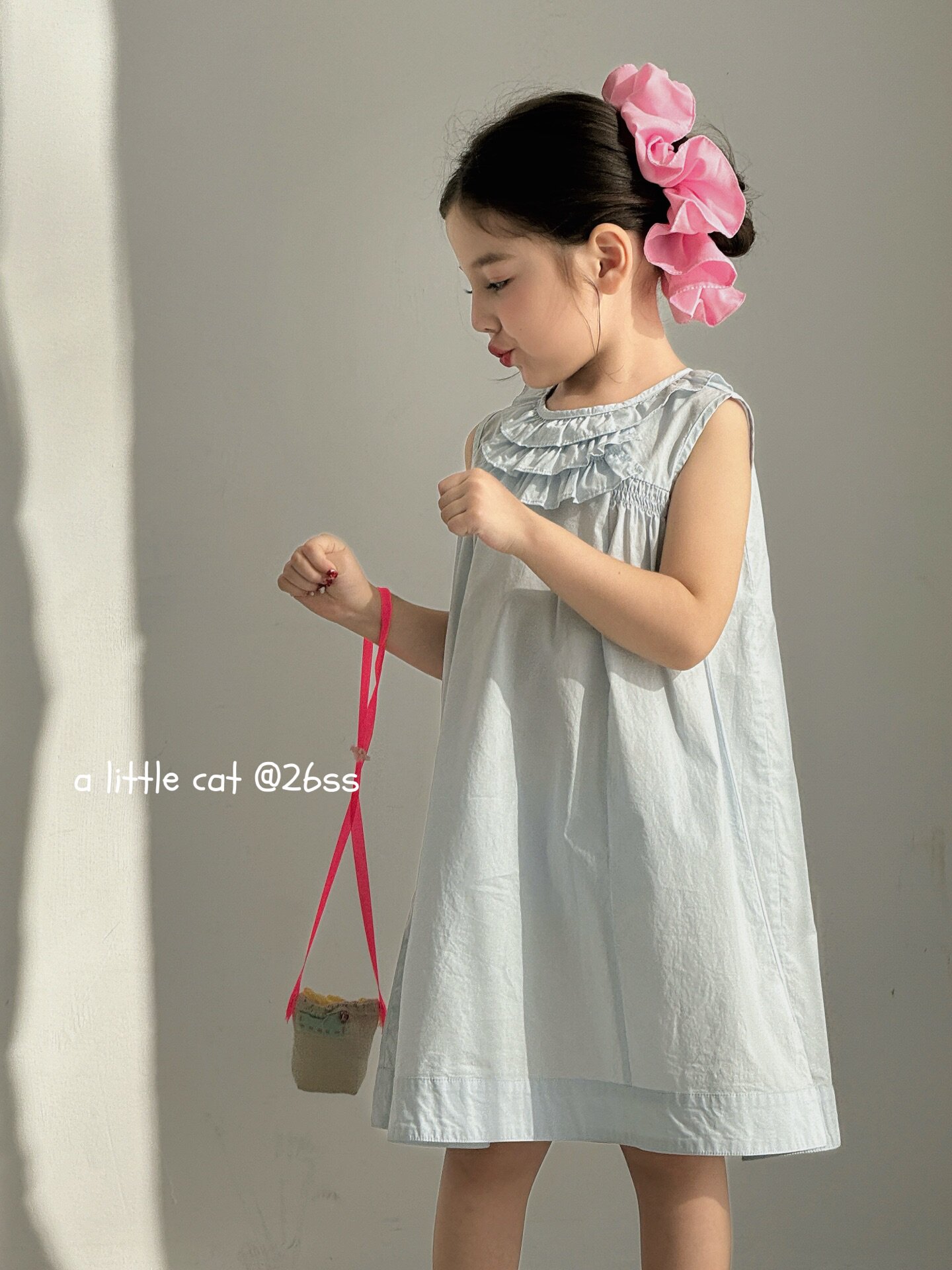 小猫集邮册110-150女童26夏简约洋气时尚无袖背心纯棉蓝色连衣裙