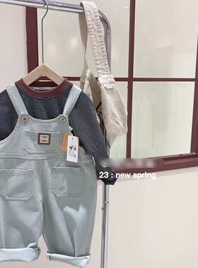 90-130韩版23春男童女童洋气可爱时尚纯色宽松休闲百搭牛仔背带裤