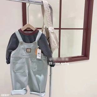 纯色宽松休闲百搭牛仔背带裤 23春男童女童洋气可爱时尚 130韩版