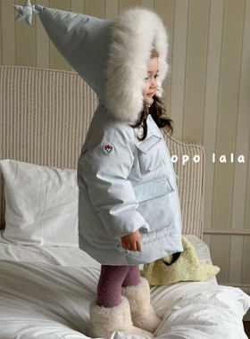 opolala25冬90-130女童小中童洋气可爱时尚百搭连帽工装羽绒服