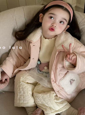 opolala25秋冬90-130女童小中童洋气可爱卡通毛衣夹棉棉服棉裤