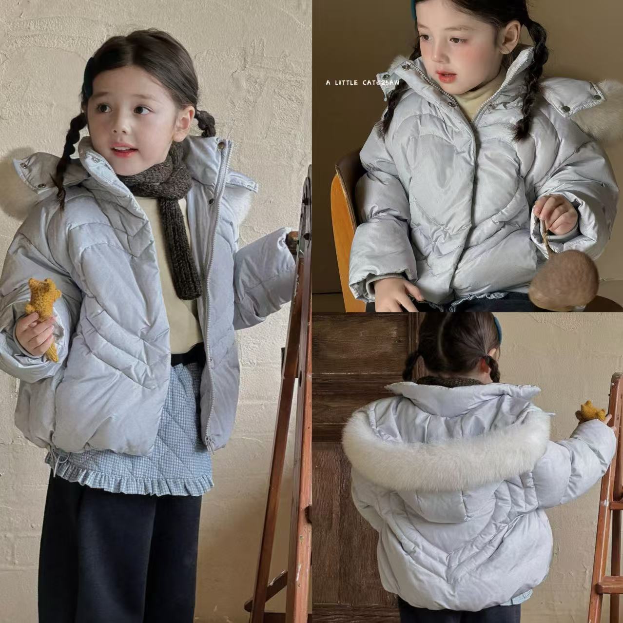 A Little Cat 110-150女童25冬中大童洋气时尚简约连帽短款羽绒服