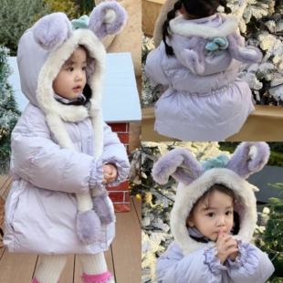 可爱紫色星黛露连帽羽绒服 洋气简约时尚 7seven90 130女童25冬韩版