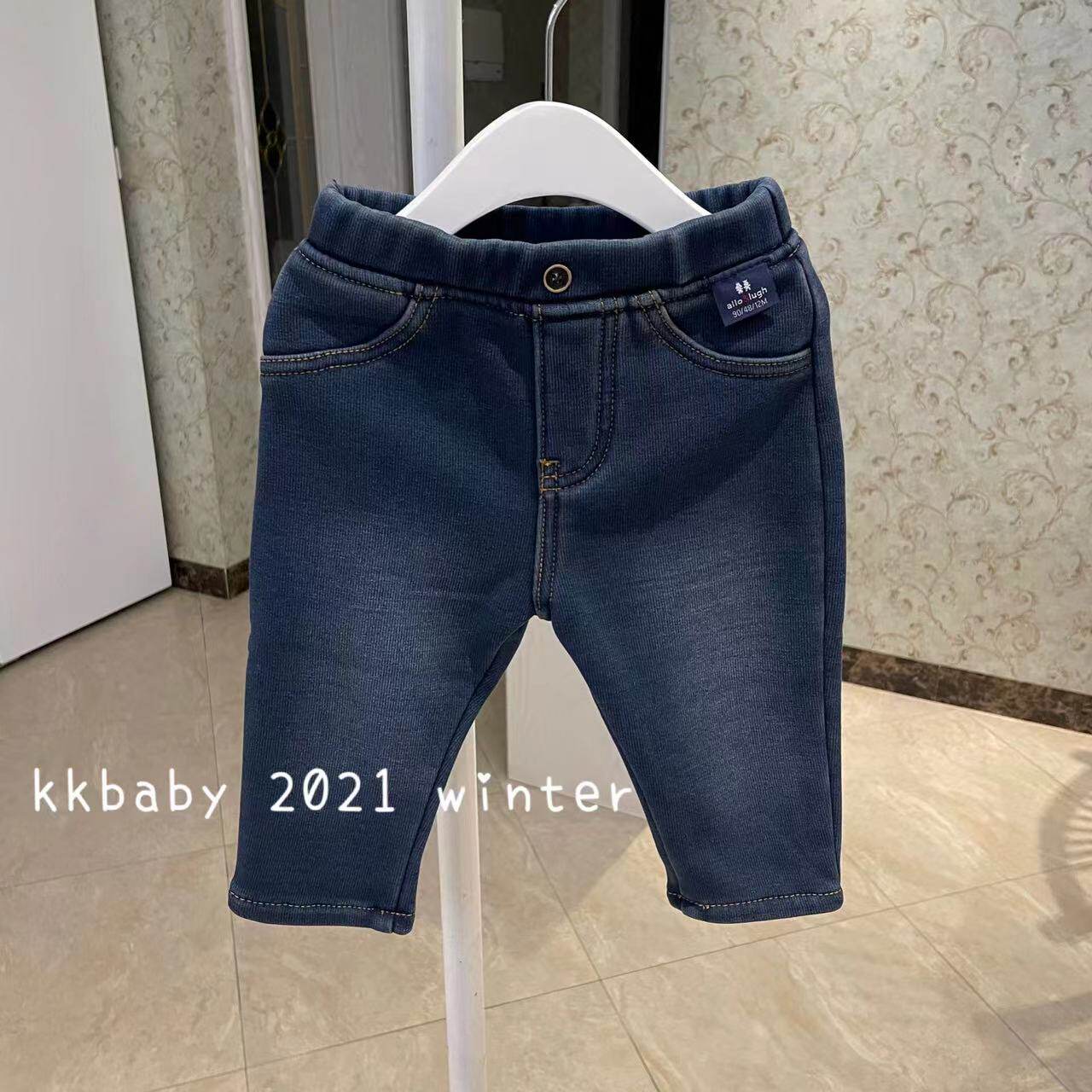 kkbaby韩国童装21冬男童女童洋气舒适百搭柔软加绒休闲牛仔裤子