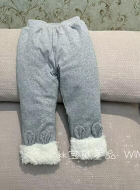 90-130女童24冬款小中童可爱时尚百搭弹力夹棉加厚灰色兔兔打底裤