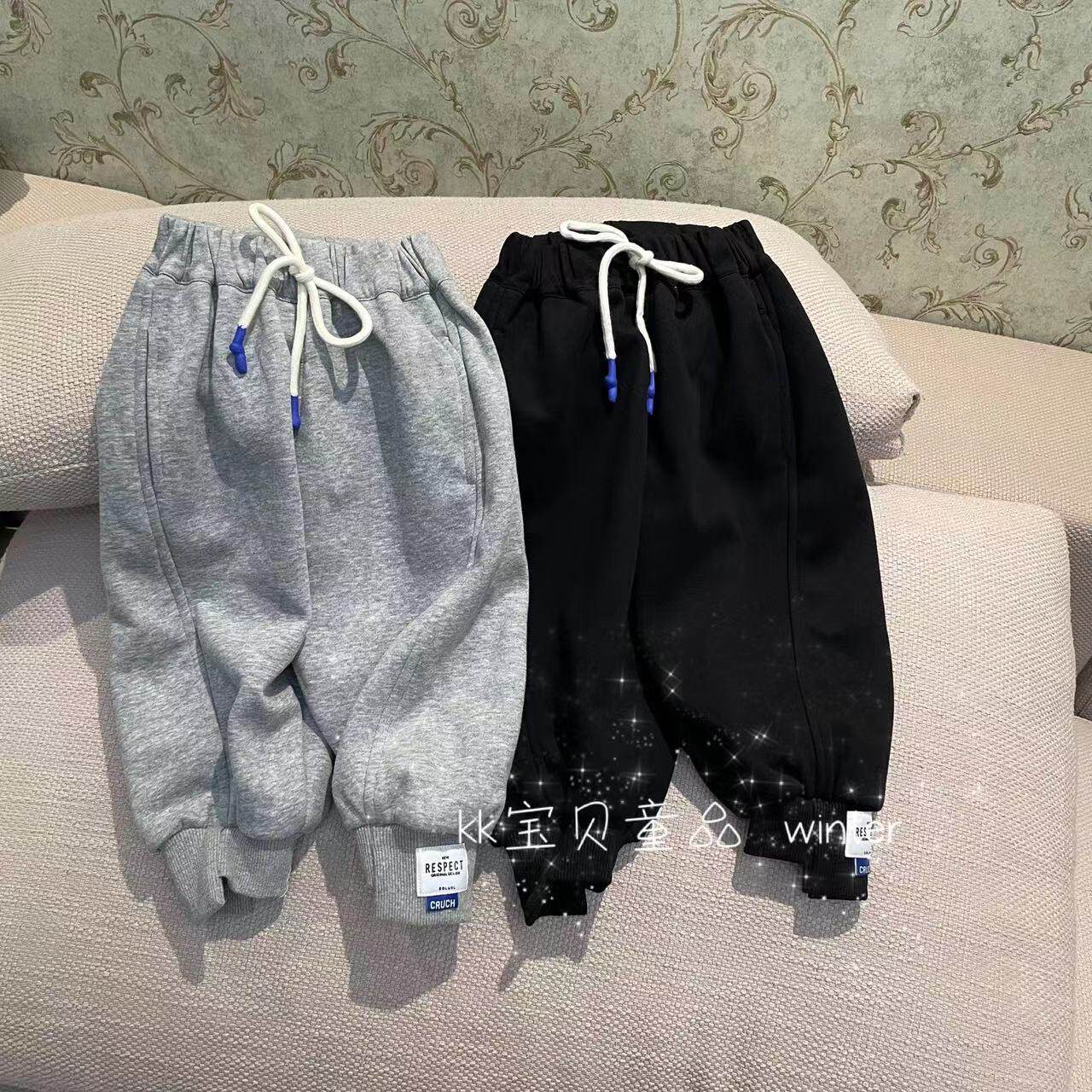 kkbaby韩版童装22冬男童女童个性简约休闲百搭加绒加厚运动卫裤