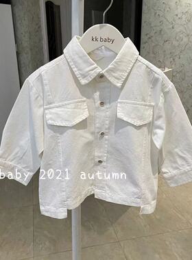 kkbaby韩版童装21秋男童小中童纯棉简约时尚休闲百搭长袖衬衫外套