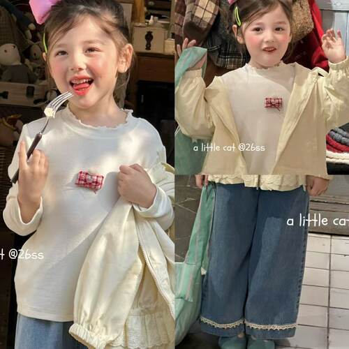 女童26春打底衫牛仔裤连帽外套