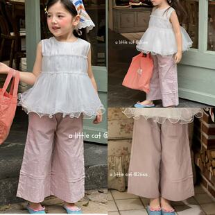 Little 简约洋气休闲百搭粉色直筒裤 Cat 150女童26春韩版 110