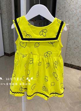 kkbaby 韩国童装原单20年夏新款女童纯棉舒适黄色翻领无袖连衣裙