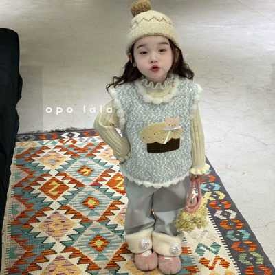 高领毛衣针织马甲加绒牛仔裤