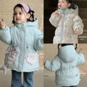 130女童25冬7seven韩版 洋气可爱碎花连帽美人鱼两面穿羽绒服