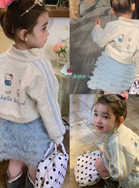 7seven26春90-130女童小中童洋气可爱百搭浅蓝色蛋糕裙半身裙