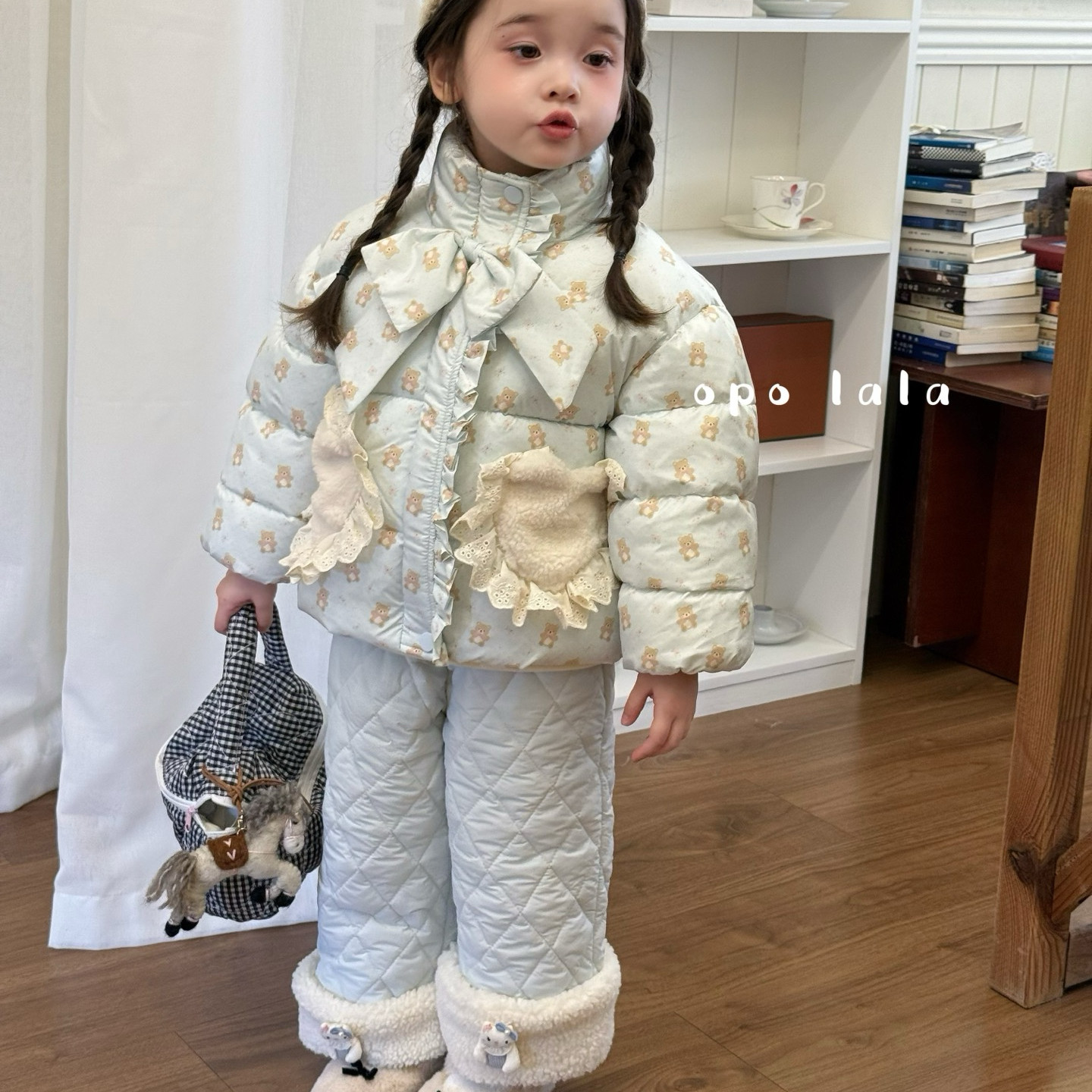 opolala25冬90-130女童小中童洋气可爱时尚印花卡通百搭棉服棉裤
