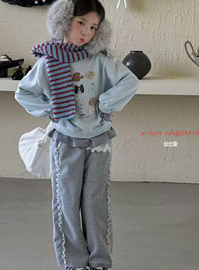 中大童110-150女童韩版洋气舒适简约百搭休闲印花圆领卫衣卫裤