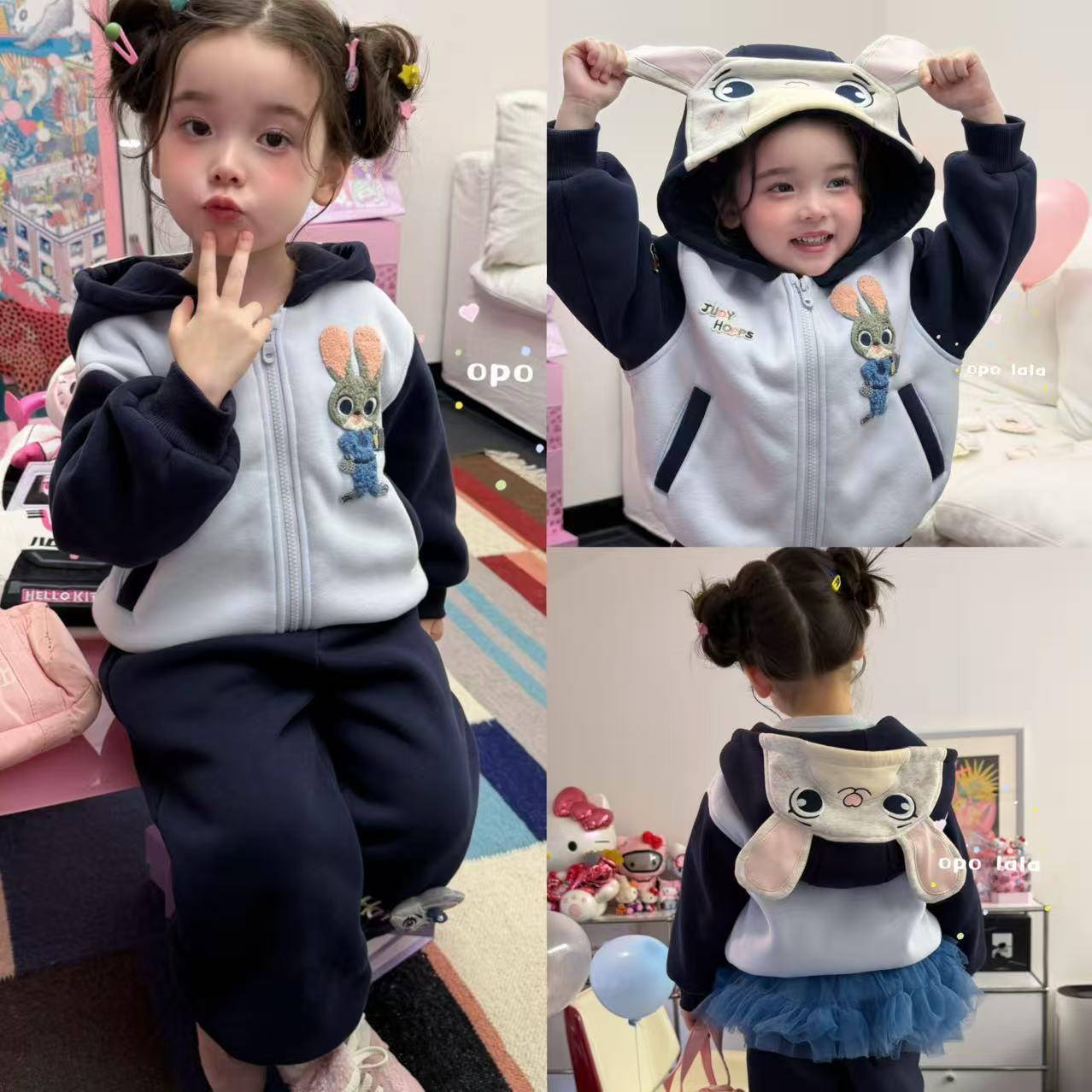 26冬女童兔子加绒套装