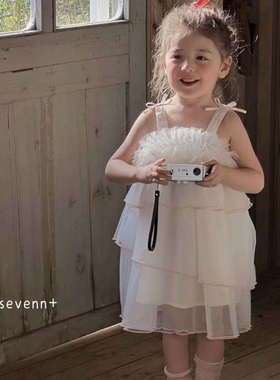 90-130女童25夏7seven洋气时尚可爱白色公主裙蛋糕裙吊带裙连衣裙