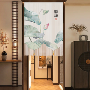 新中式竹节纱隔断半帘禅意荷花竹子遮挡帘玄关客厅卧室茶室门帘