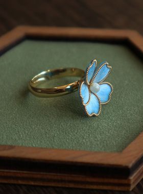 原创非遗纯手工掐丝绒花戒指复古风高端气质服饰搭配旅拍道具成品