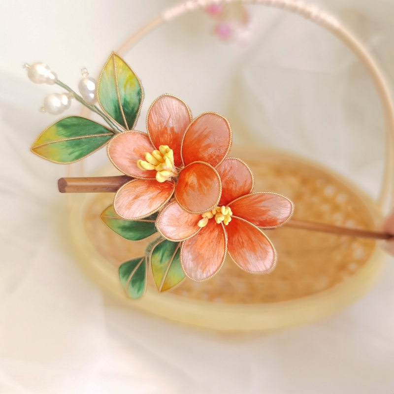 非遗蚕丝线绒花掐丝桃花流苏发簪