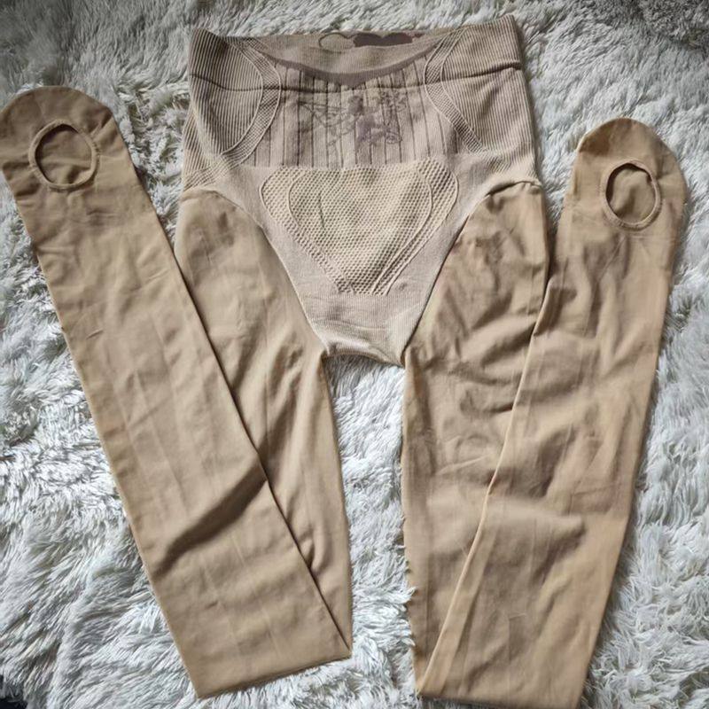 高腰收腹水光袜丝袜光腿春秋薄款神器肉色懒人免脱脚底挖洞连裤袜