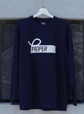 PROPER定常 印花图案长袖T恤（深蓝色）| triplemajor