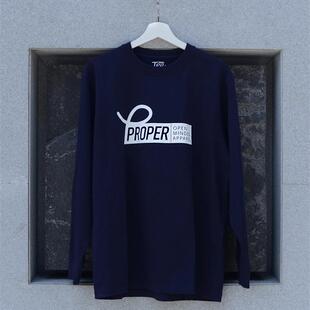 PROPER定常 印花图案长袖T恤（深蓝色）| triplemajor