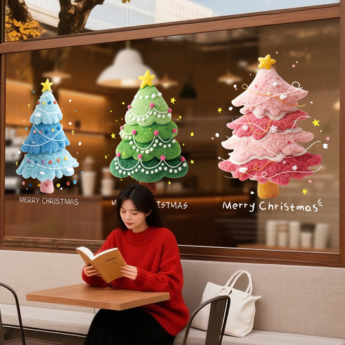 圣诞装饰仿毛毡玻璃贴静电窗贴纸