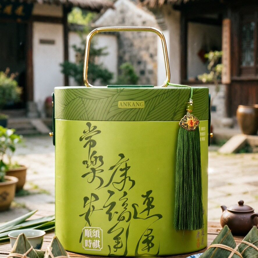 2026新款端午粽子包装盒绿豆糕礼盒伴手礼品青团国风圆桶咸鸭蛋盒
