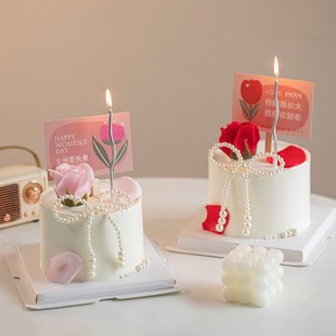 女神节蛋糕装饰珍珠蝴蝶结摆件妇女节快乐插牌卡片玫瑰花插件装饰