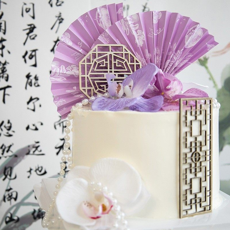 网红新中式蛋糕装饰中国风木屏风青花瓷折扇仿真花蝴蝶兰摆件装饰,节庆用品/礼品,节日装扮用品,淘宝优惠券,粉丝福利购,淘宝优惠卷