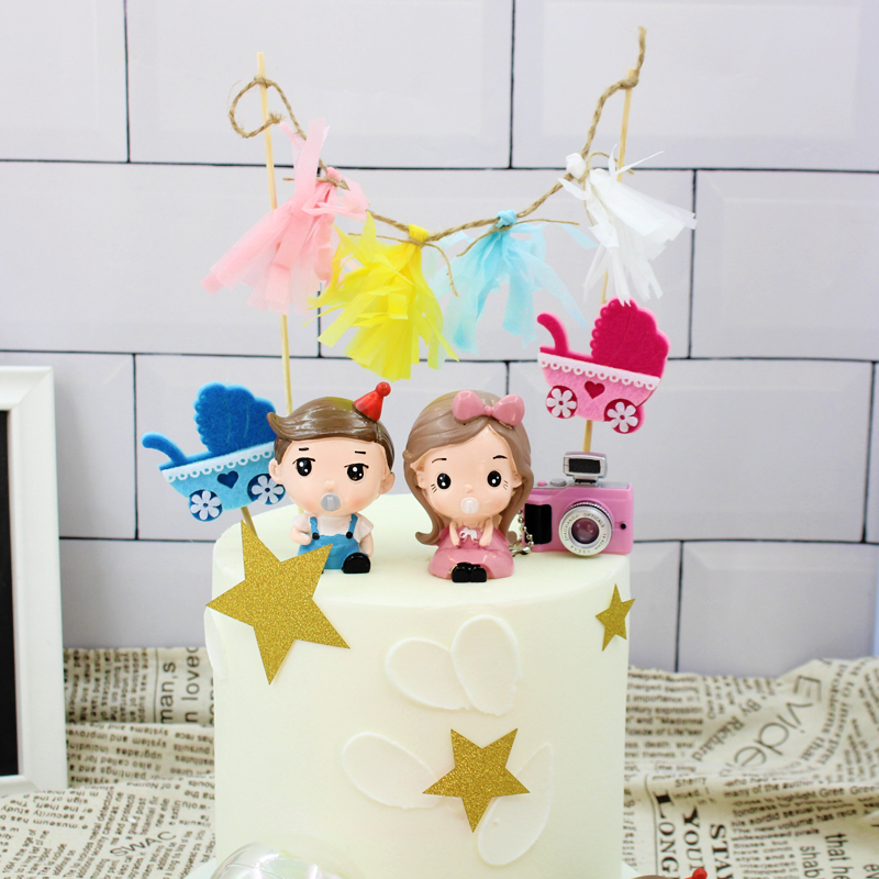 周岁满月BB生日蛋糕派对甜品台装扮奶嘴宝宝相机推车装饰插牌摆件