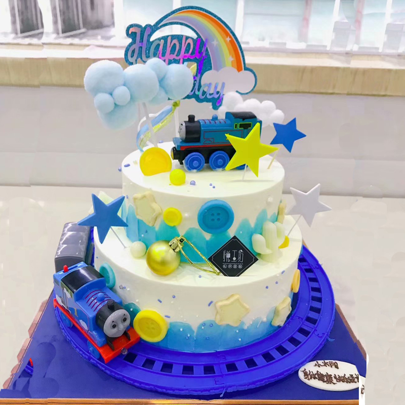 儿童生日主题托马斯小火车蛋糕装饰音乐灯光小火车装饰车烘焙摆件