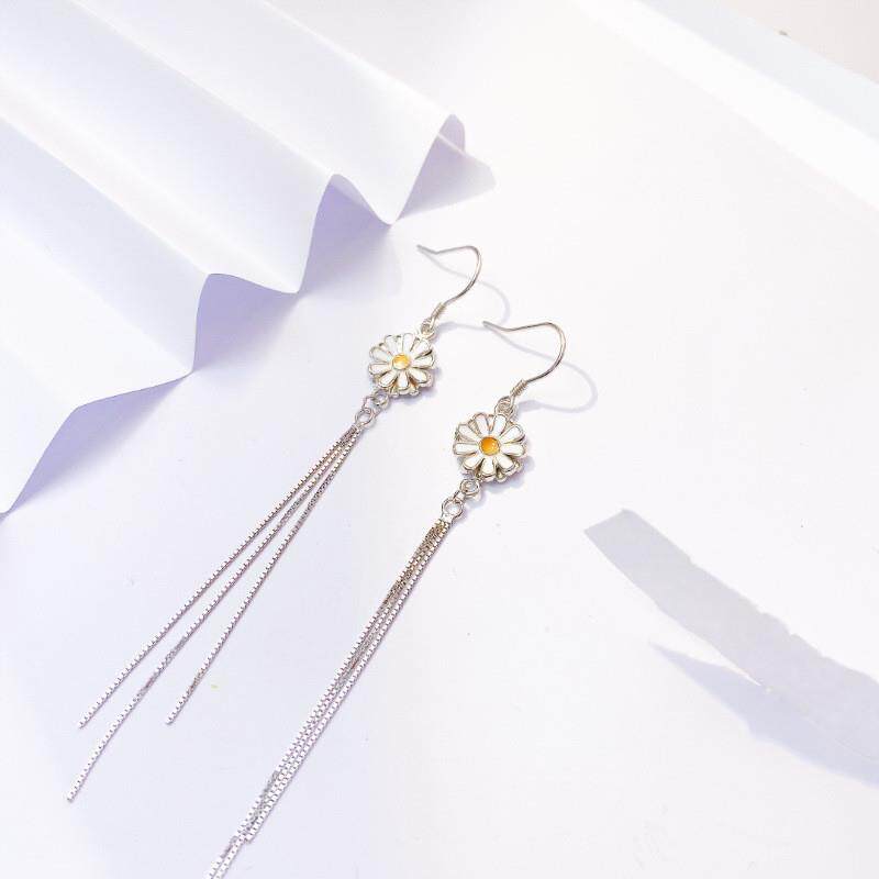 小雏菊耳线耳坠S925纯银日韩菊花耳饰耳挂小清新甜美花朵厂家