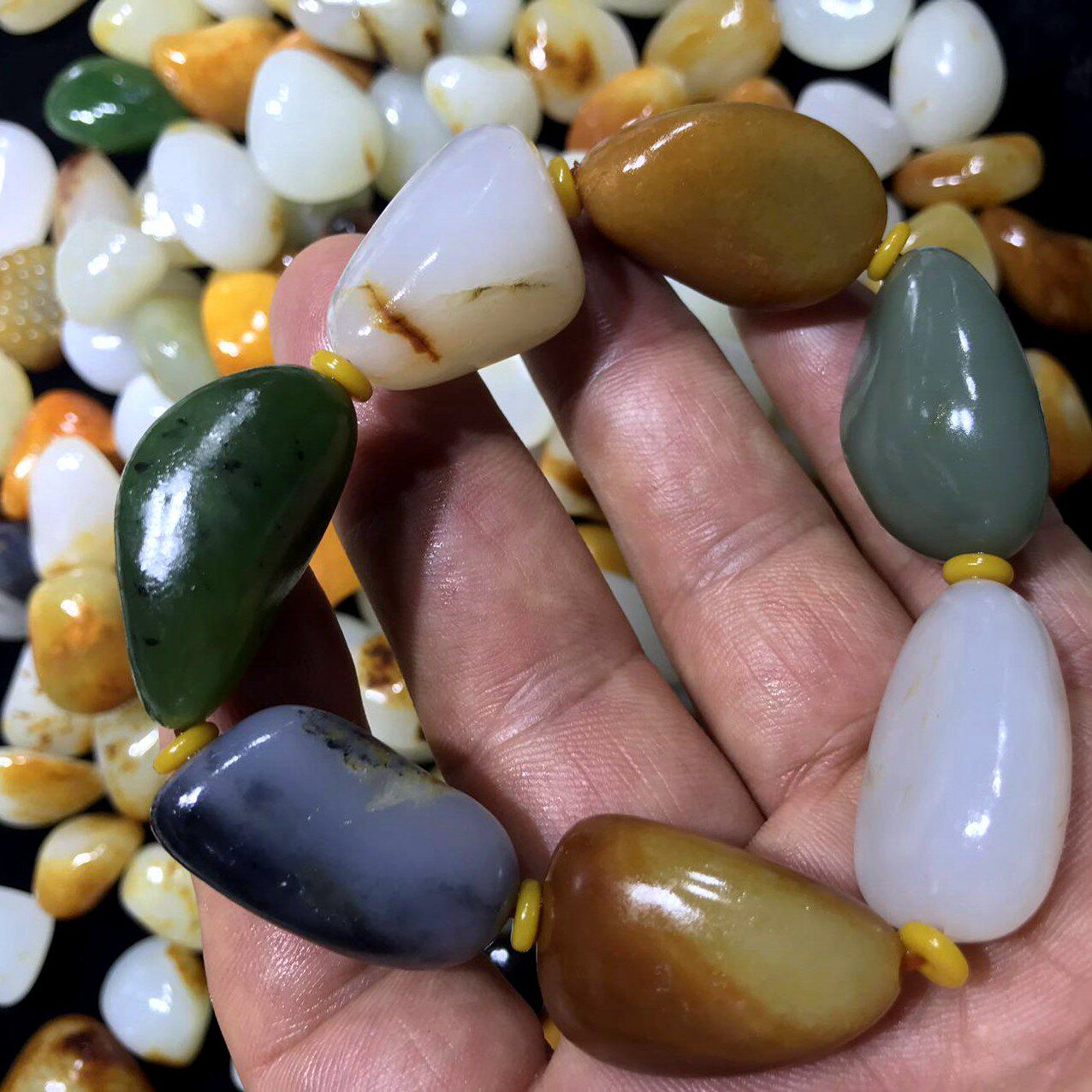 新疆和田籽料手串白玉羊脂玉多宝天然真皮原籽手串手链高端籽玉