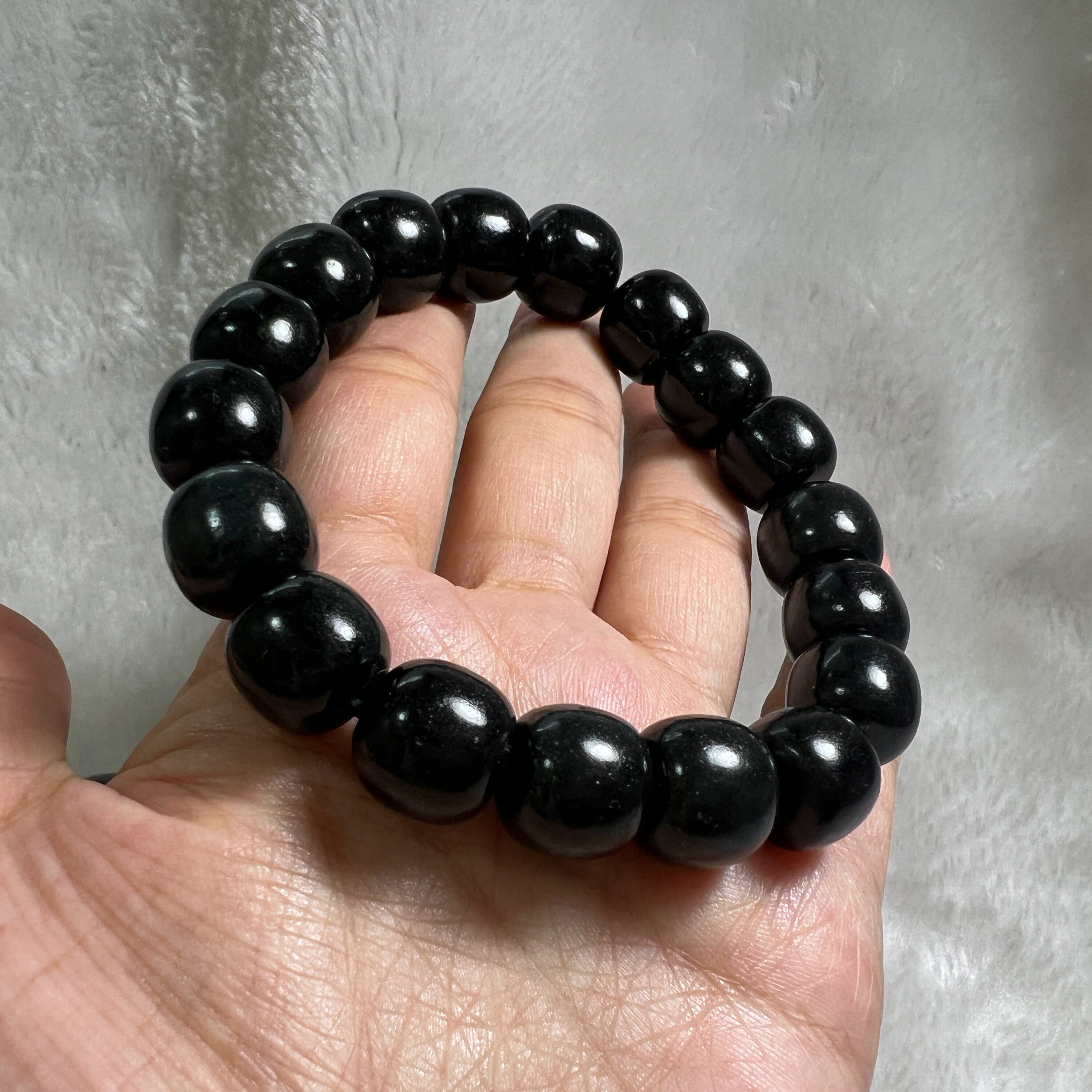 黑羊脂黑青手串 新疆天然和田玉 塔青山料油润一细桶珠手链12mm