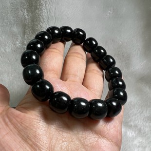 黑羊脂黑青手串 新疆天然和田玉 塔青山料油润一细桶珠手链12mm