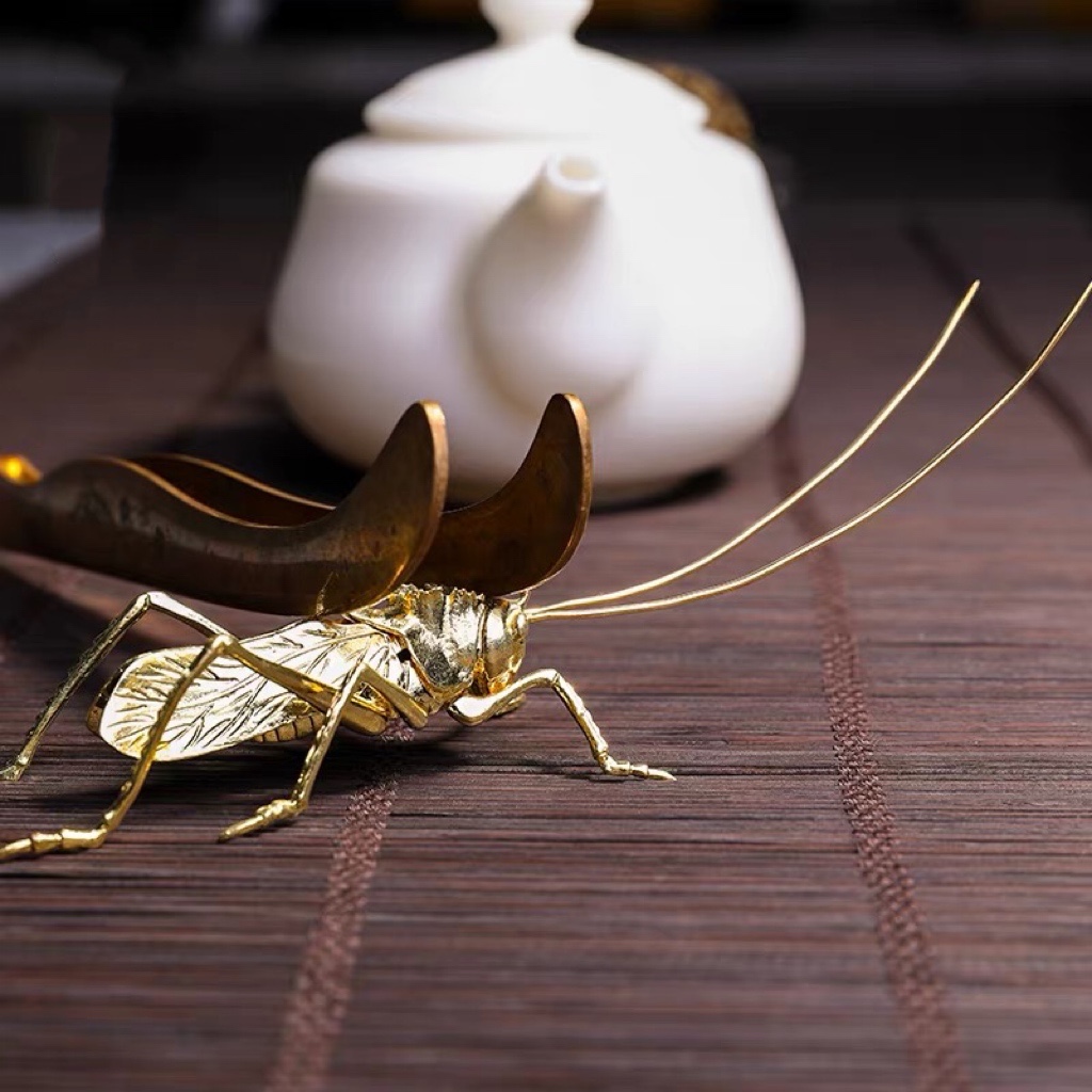 雨宫宗飞蝗铜盖置 铁壶盖托铸铜壶盖托茶宠摆件功夫茶具茶道配件