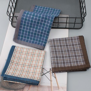 纯棉手帕男士全棉格子薄手绢古风方巾日式打包巾夏日擦汗随身送人