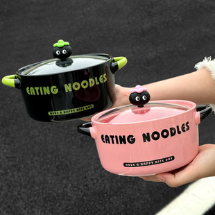 高颜值卡通泡面碗带盖宿舍学生用螺蛳嗦粉碗家用陶瓷方便面专用碗