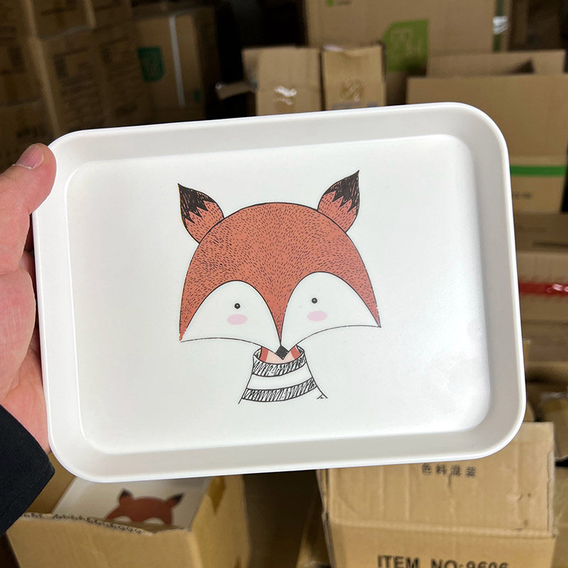 卡通狐狸图案可爱长方形放水杯水果零食杂物得收纳托盘家用水果盘